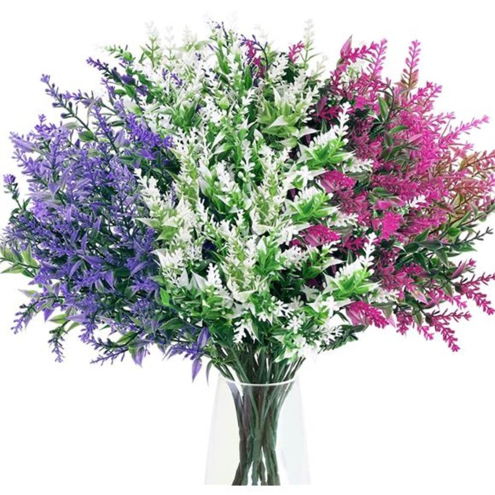 9pcs Artificial Flowers UV Resistant Faux Plastic Flower Outdoor Fake Lavender